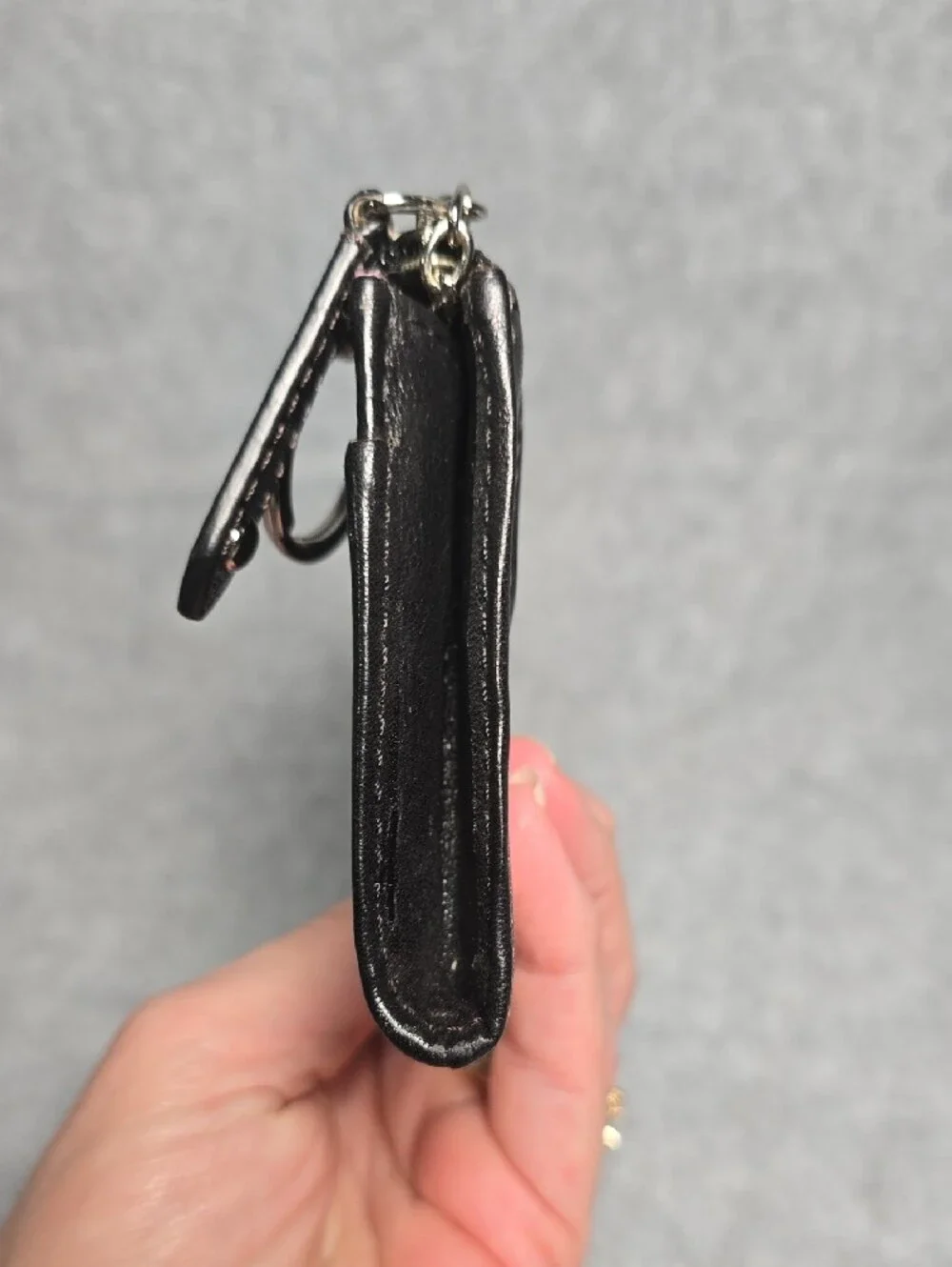 Coach Black Leather Zip Card Holder with Key Ring